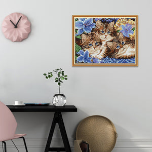 Cats 39x31cm(canvas) Printed canvas 14CT 2 Threads Cross stitch kits