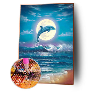 Beach Jumping Dolphin 30x40cm(canvas) full round drill diamond painting