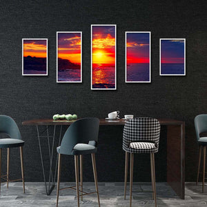 5 Panels Mountains River 103x45cm(canvas) full round drill diamond painting