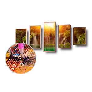 5 Panels Mountains River 103x45cm(canvas) full round drill diamond painting