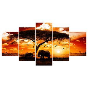 Sunset Animal 5 Panel 103x45cm(canvas) full round drill diamond painting