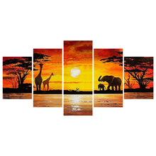 Load image into Gallery viewer, Sunset Animal 5 Panel 103x45cm(canvas) full round drill diamond painting
