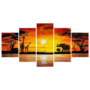 Sunset Animal 5 Panel 103x45cm(canvas) full round drill diamond painting