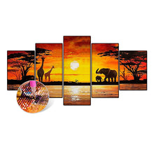 Load image into Gallery viewer, Sunset Animal 5 Panel 103x45cm(canvas) full round drill diamond painting
