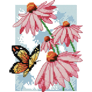 Butterfly & Flower 14CT Stamped Cross Stitch Kit 19x17cm(canvas)