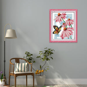 Butterfly & Flower 14CT Stamped Cross Stitch Kit 19x17cm(canvas)