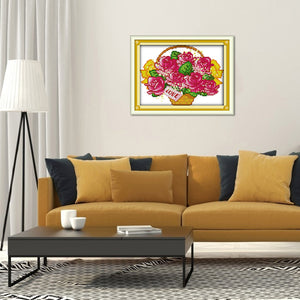 Flowers 22x18cm(canvas) Printed canvas 14CT 2 Threads Cross stitch kits