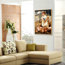 Load image into Gallery viewer, Girl Feeding Chicken 30x40cm(canvas) full round drill diamond painting
