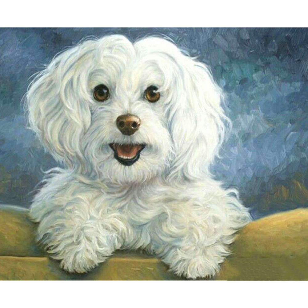 White Dog 40x30cm(canvas) full round drill diamond painting