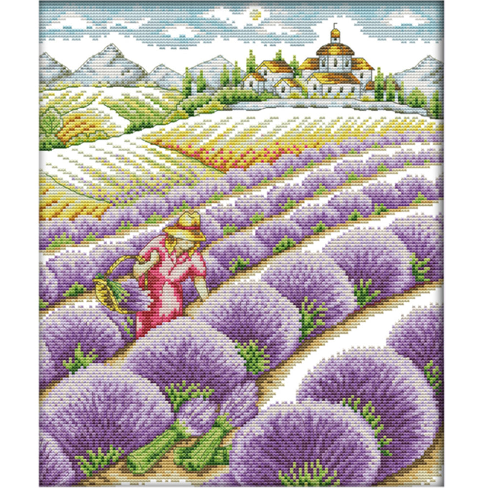 Lavender Fields 36x30cm(canvas) Printed canvas 14CT 2 Threads Cross stitch kits