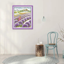 Load image into Gallery viewer, Lavender Fields 36x30cm(canvas) Printed canvas 14CT 2 Threads Cross stitch kits
