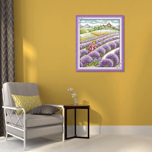 Lavender Fields 36x30cm(canvas) Printed canvas 14CT 2 Threads Cross stitch kits