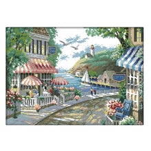 Load image into Gallery viewer, Seaside Cafe 44x33cm(canvas) Printed canvas 14CT 2 Threads Cross stitch kits
