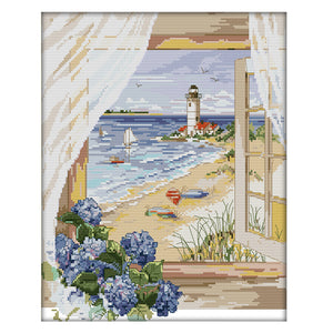 F646 Sea View 40x33cm(canvas) Printed canvas 14CT 2 Threads Cross stitch kits