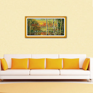 Golden Sunshine 52x27cm(canvas) Printed canvas 14CT 2 Threads Cross stitch kits