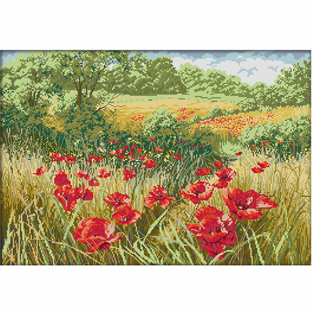 F679 Hill Flower 1 56x41cm(canvas) Printed canvas 14CT 2 Threads Cross stitch kits