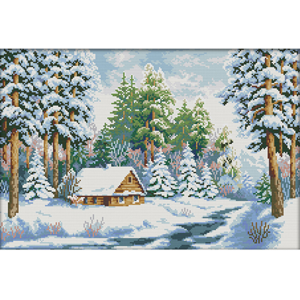 Snow Wrapped 50x35cm(canvas) Printed canvas 14CT 2 Threads Cross stitch kits