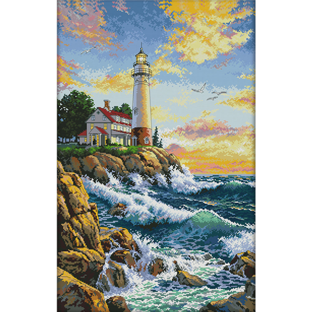 Lighthouse Sea 65x44cm(canvas) Printed canvas 14CT 2 Threads Cross stitch kits