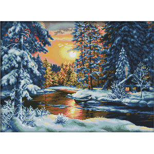 F686 Sunset Snow 74x56cm(canvas) Printed canvas 14CT 2 Threads Cross stitch kits