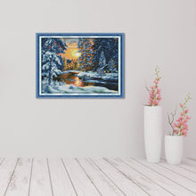 Load image into Gallery viewer, F686 Sunset Snow 74x56cm(canvas) Printed canvas 14CT 2 Threads Cross stitch kits
