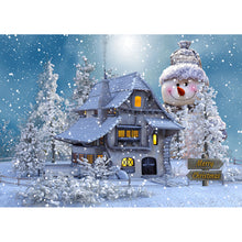 Load image into Gallery viewer, Giant Snowman Next House 40x30cm(canvas) full round drill diamond painting
