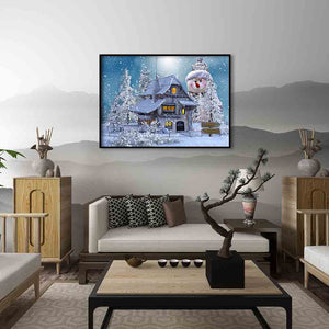 Giant Snowman Next House 40x30cm(canvas) full round drill diamond painting