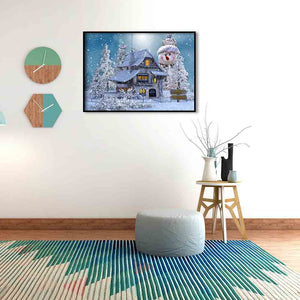 Giant Snowman Next House 40x30cm(canvas) full round drill diamond painting