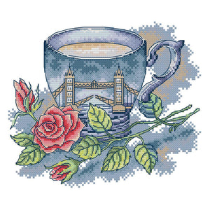 Picture Teacup 26x21cm(canvas) Printed canvas 14CT 2 Threads Cross stitch kits