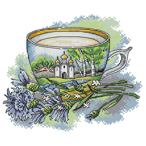 Picture Teacup 27x21cm(canvas) Printed canvas 14CT 2 Threads Cross stitch kits