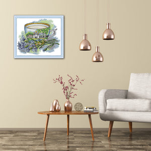 Picture Teacup 27x21cm(canvas) Printed canvas 14CT 2 Threads Cross stitch kits