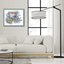 Load image into Gallery viewer, Picture Teacup 28x21cm(canvas) Printed canvas 14CT 2 Threads Cross stitch kits
