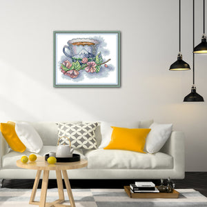 Picture Teacup 28x21cm(canvas) Printed canvas 14CT 2 Threads Cross stitch kits