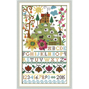 Flower Alphabet 14CT Stamped Cross Stitch Kit 35x21cm(canvas)