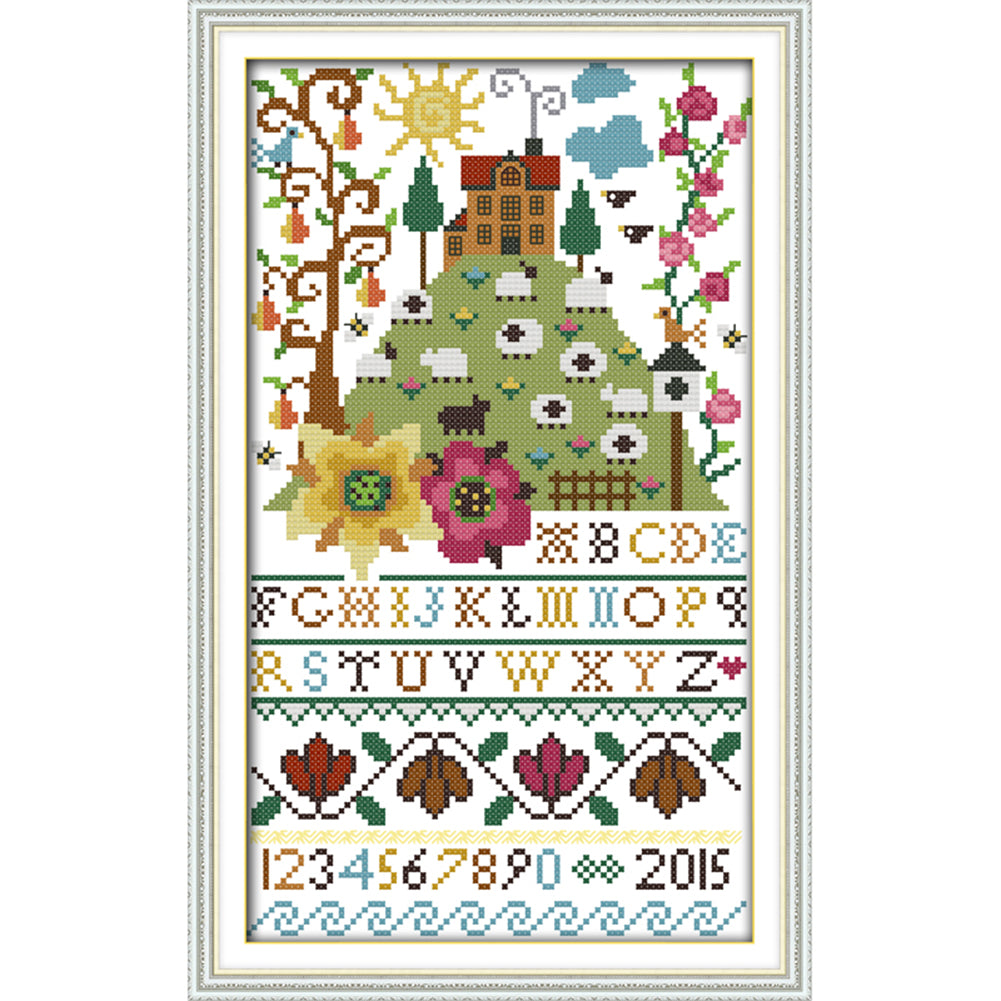 Flower Alphabet 14CT Stamped Cross Stitch Kit 35x21cm(canvas)