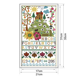 Flower Alphabet 14CT Stamped Cross Stitch Kit 35x21cm(canvas)