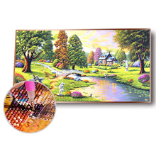 Load image into Gallery viewer, River House Trees 85x45cm(canvas) full round drill diamond painting
