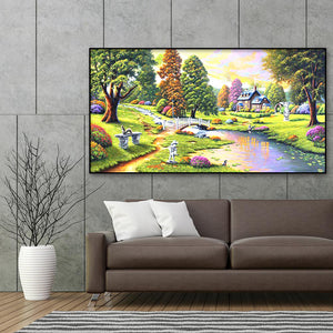 River House Trees 85x45cm(canvas) full round drill diamond painting
