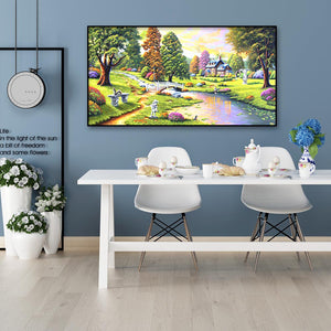 River House Trees 85x45cm(canvas) full round drill diamond painting