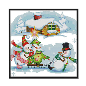 Room Christmas Snowman 52*49cm(canvas) 14CT 2 Threads Cross Stitch kit