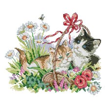 Load image into Gallery viewer, Spring Kitties 30*26cm(canvas) 14CT 2 Threads Cross Stitch kit
