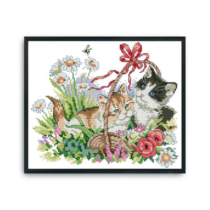 Spring Kitties 30*26cm(canvas) 14CT 2 Threads Cross Stitch kit