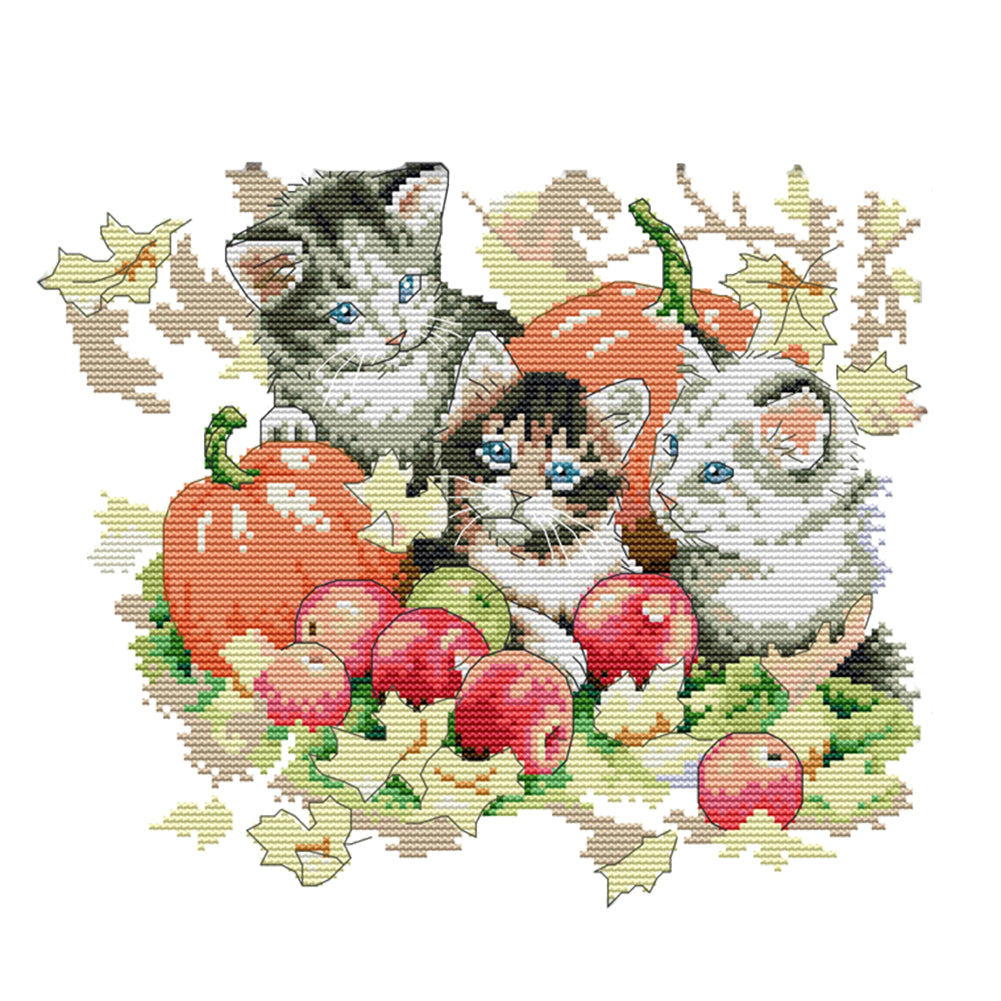 Autumn Kitties 31*27cm(canvas) 14CT 2 Threads Cross Stitch kit