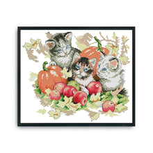 Load image into Gallery viewer, Autumn Kitties 31*27cm(canvas) 14CT 2 Threads Cross Stitch kit
