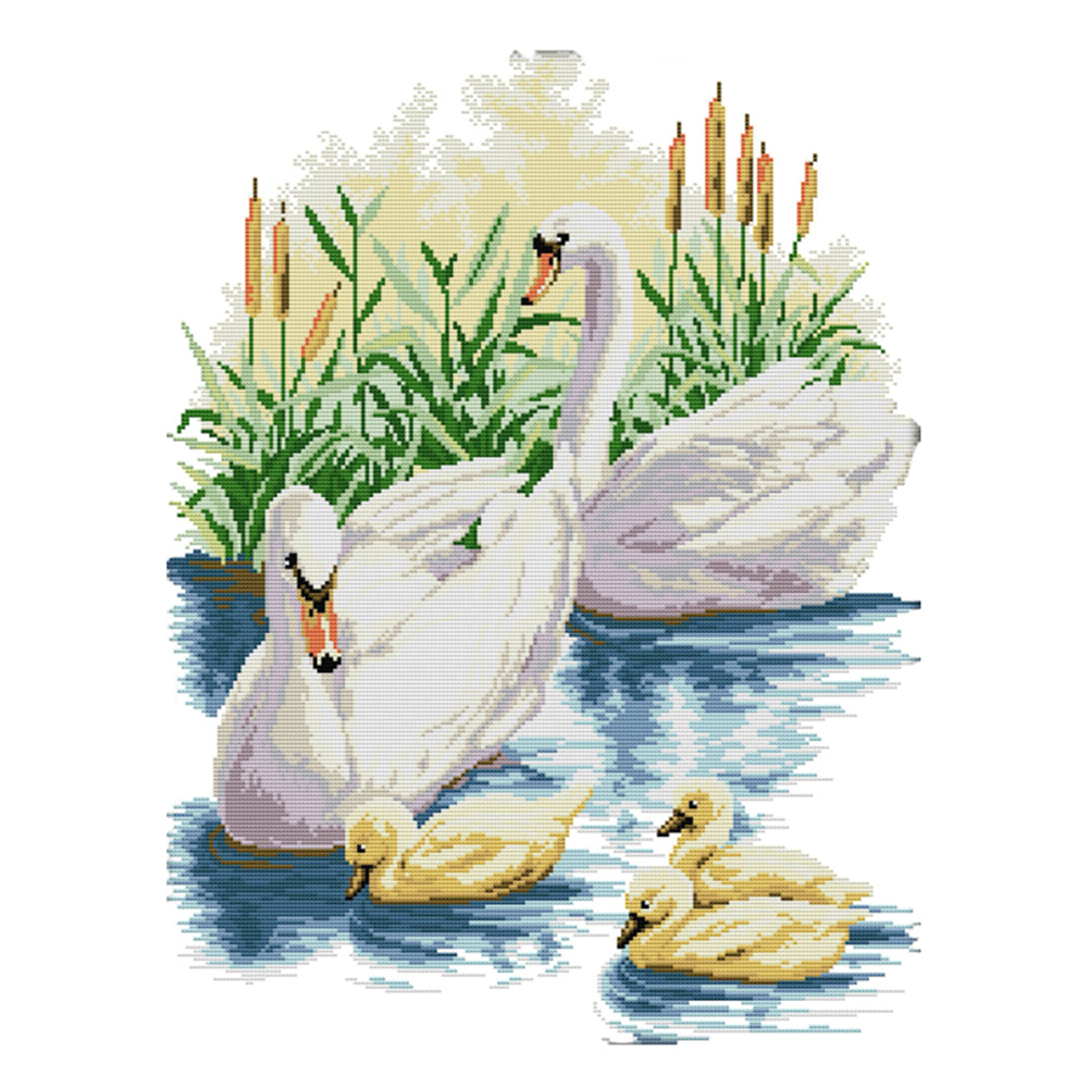 Swan Family 43*54cm(canvas) 14CT 2 Threads Cross Stitch kit