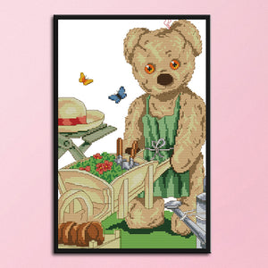 Garden Bear 27*38cm(canvas) 14CT 2 Threads Cross Stitch kit