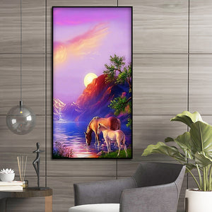 Horse Drinking Water 45x85cm(canvas) full round drill diamond painting