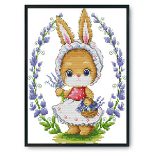 Load image into Gallery viewer, Bunny &amp; Flowers 14CT Stamped Cross Stitch Kit 28x22cm(canvas)
