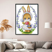 Load image into Gallery viewer, Bunny &amp; Flowers 14CT Stamped Cross Stitch Kit 28x22cm(canvas)
