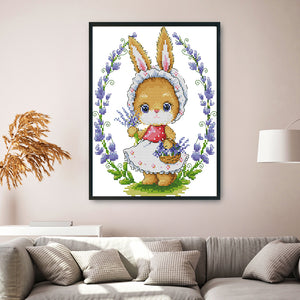 Bunny & Flowers 14CT Stamped Cross Stitch Kit 28x22cm(canvas)