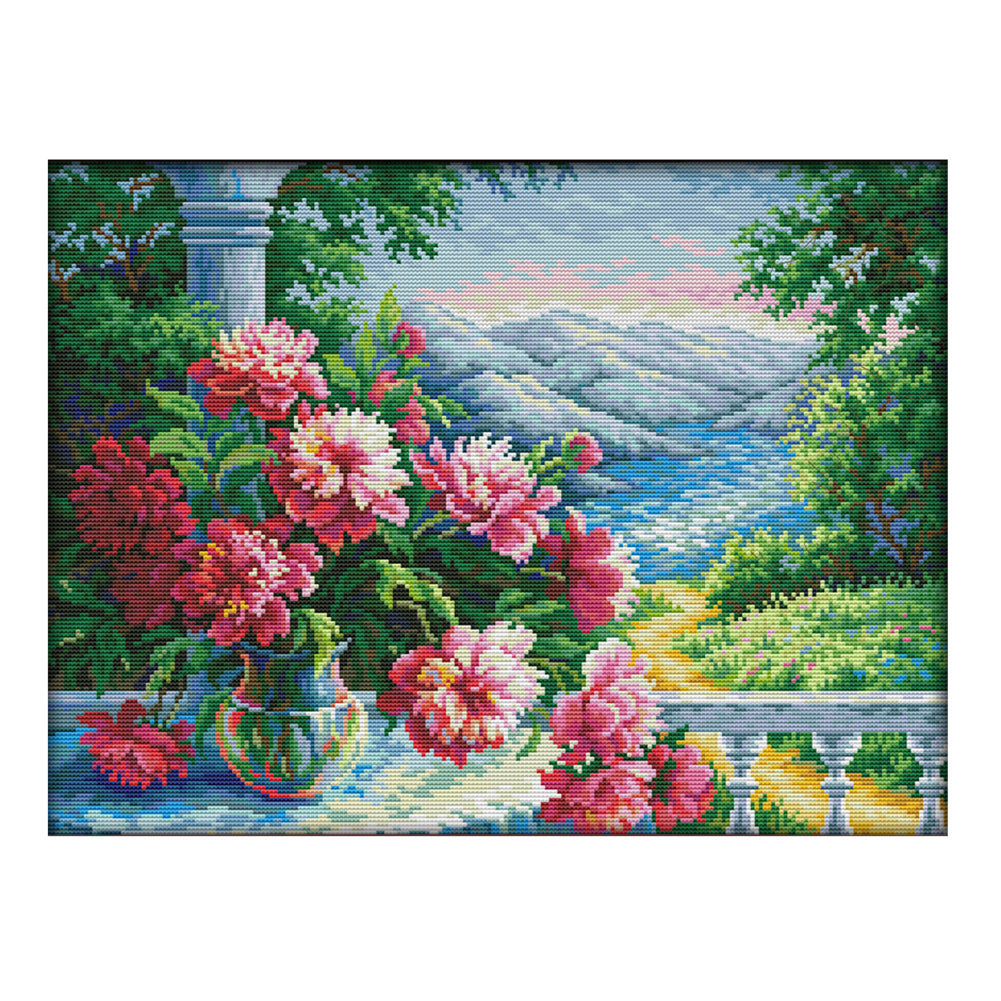 Vase and Mountain 48*37cm(canvas) 14CT 2 Threads Cross Stitch kit